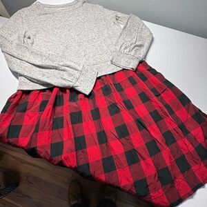 Kids Red & Black Buffalo Plaid Grey Sweater Dress Size large 10, nwot
